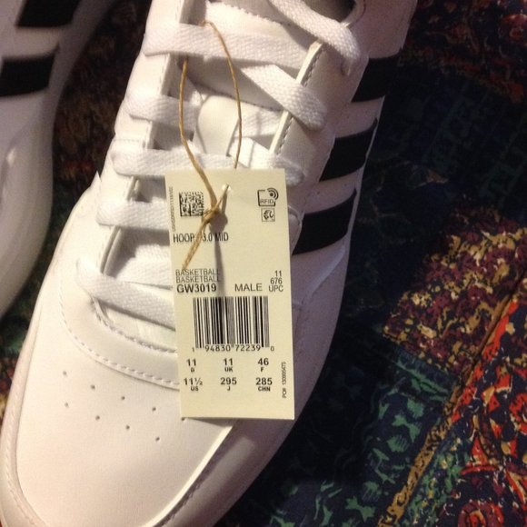 Adidas Men's Hoops 3.0 White & Black Mid Sneakers -11.5M - New in Box - Picture 7 of 11